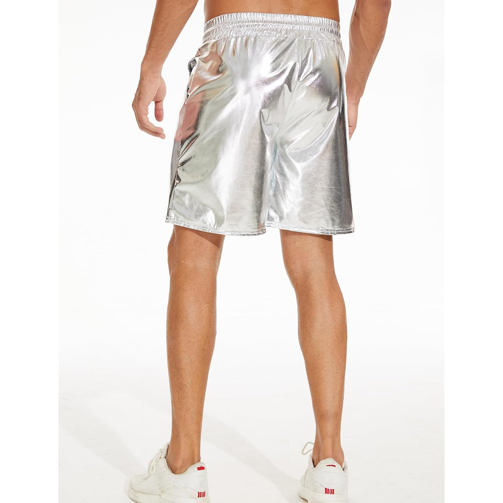 Zerbala Men'S Metallic Shorts Shiny Rave Shiny Sparkly Shorts With Pockets