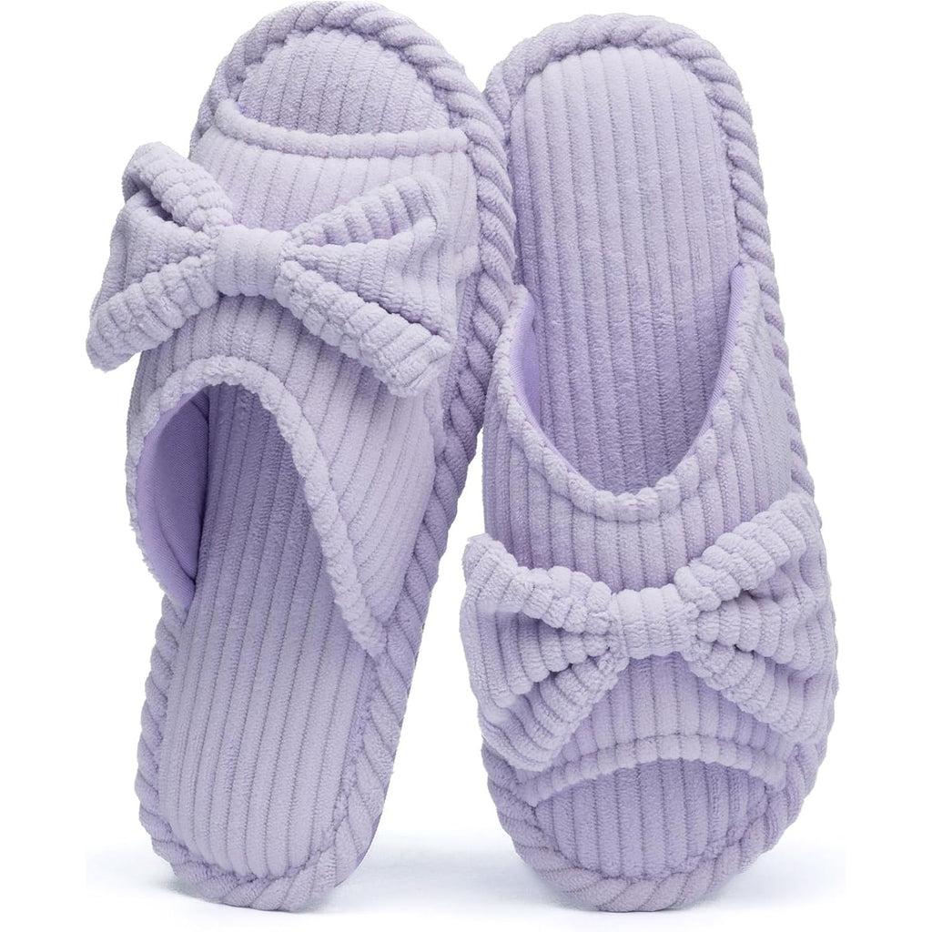 Cute Slippers For Women Indoor And Outdoor Cozy Soft Bow Open Toe Womens Slippers With Memory Foam Anti-Skid Sole Slides Spa Birthday Gifts For Women Mom Her Ladies Bridesmaid