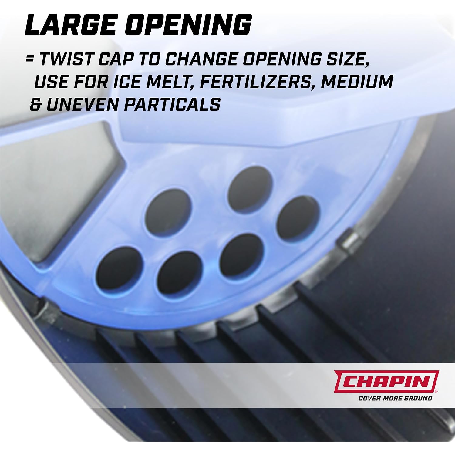 Chapin 8740A: 64-Ounce Black Poly Hand Shaker Spreader For Turf, Fertilizer, Grass Seed, Salt And Sand, Year-Round Use, Large Grip Handle With 3 Openings For Pellets And Particles
