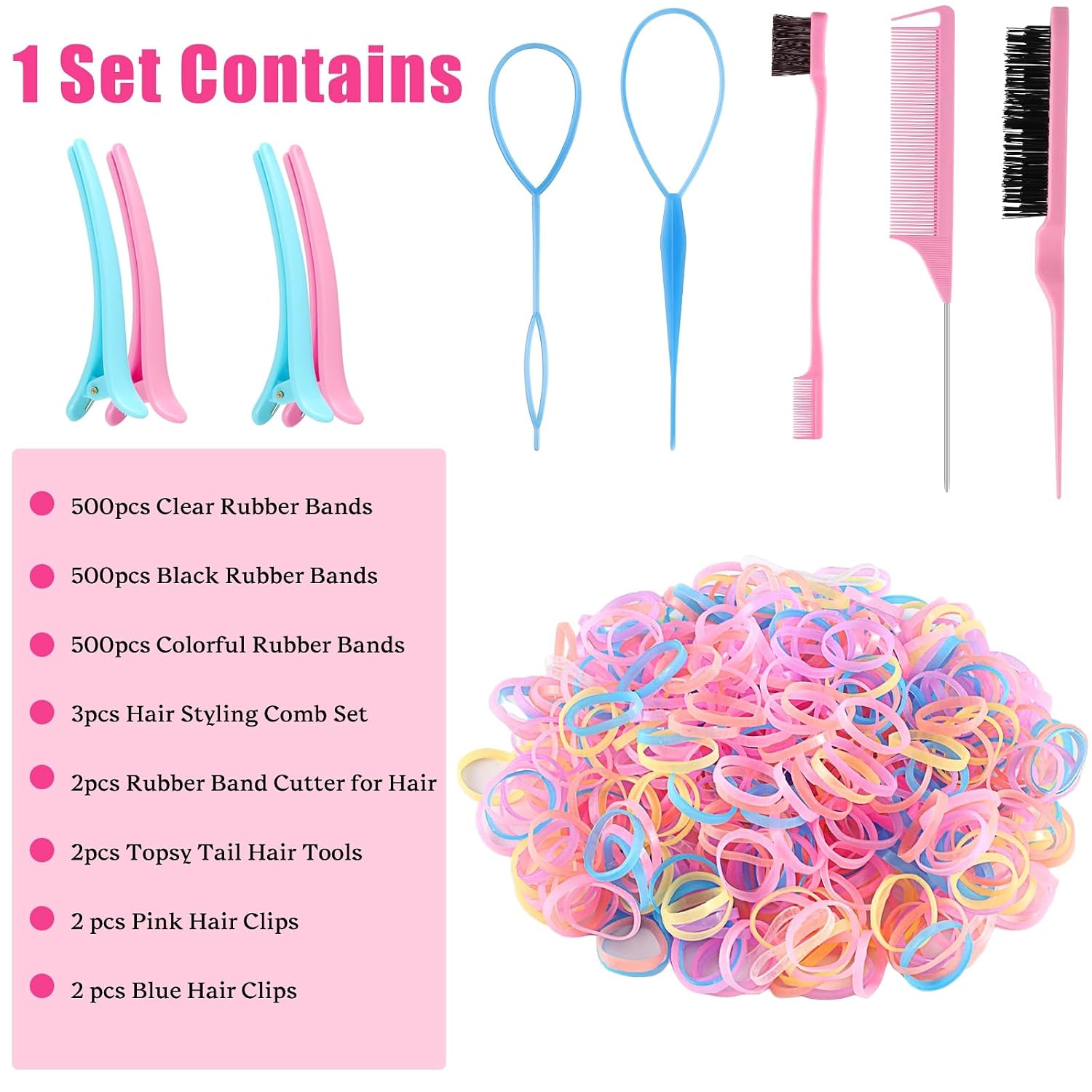 Colorful Mini Rubber Bands With Topsy Tail Styling Tools - Elastic Hair Ties, Hair Cutter, And Hair Accessories For Baby Girls And Women | Elastic Hair Ties, Hair Cutter, Hair Elastics, Baby Toddler Mini Hairs Ties For Girls, Hairs Accessories For Women