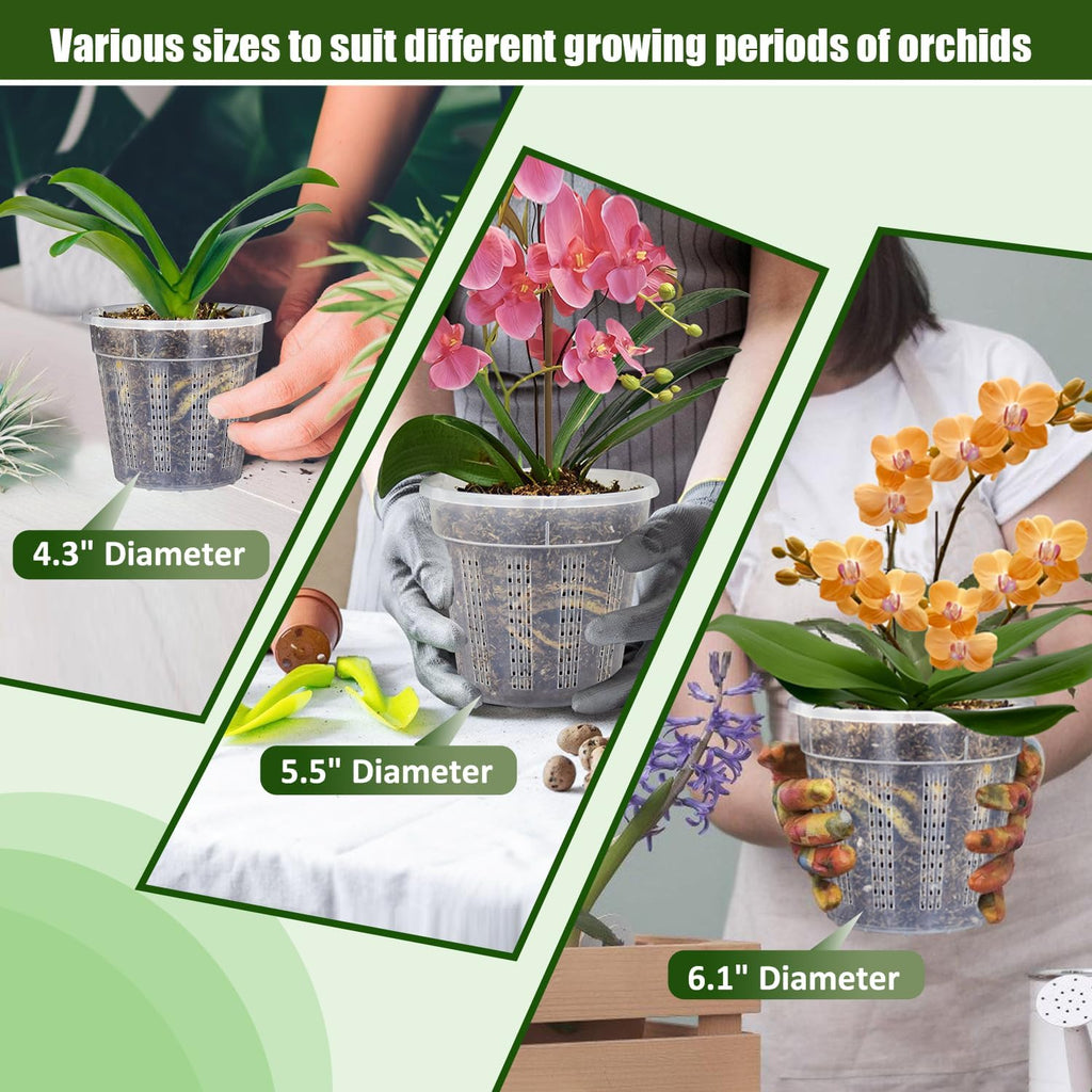 Orchid Pot, 2 Each Of 4.3",5.5",6.1" Orchid Pots With Holes, Orchid Pots For Repotting, Plastic Orchid Planter For Indoor Outdoor Plants (2 Each Of 4.3",5.5",6.1")