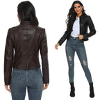 Black Faux Leather Jackets For Women Motorcycle Pu Moto Biker Outwear Coat