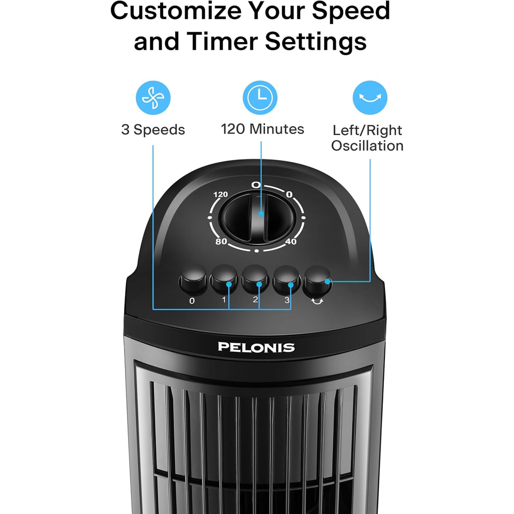 Pelonis 30 Inch Tower Fan For Bedroom, Quiet Oscillating Standing Fan With 3 Speeds, Portable Cooling Fan For Home Office Dorm Room, Auto-Off Timer, Black, Pft28A2Bbb