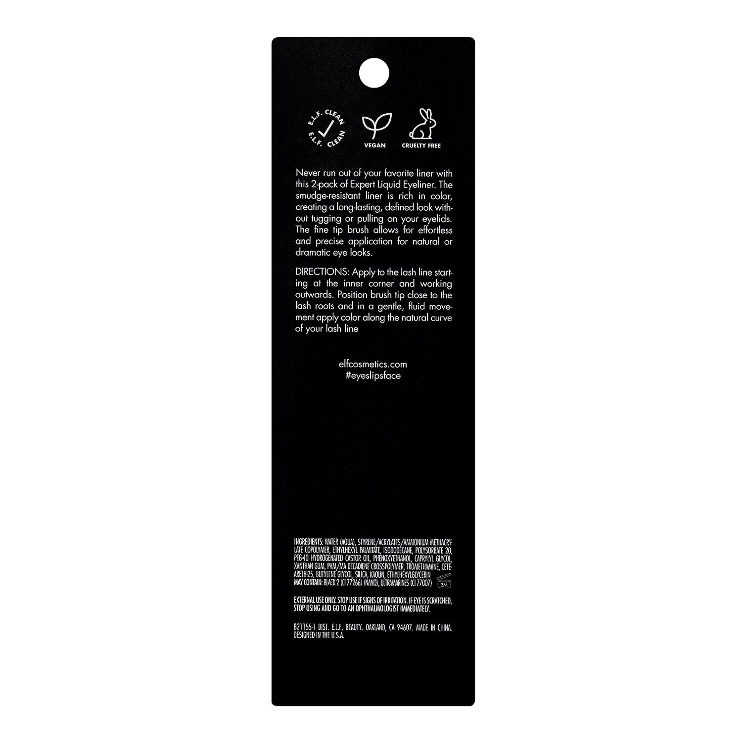 E.L.F. Expert Liquid Liner, High-Pigmented, Extra-Fine Liquid Eyeliner For Precise Definition, Long-Lasting, Vegan & Cruelty-Free, Jet Black, 0.14 Oz, 2 Count(Pack Of 1)