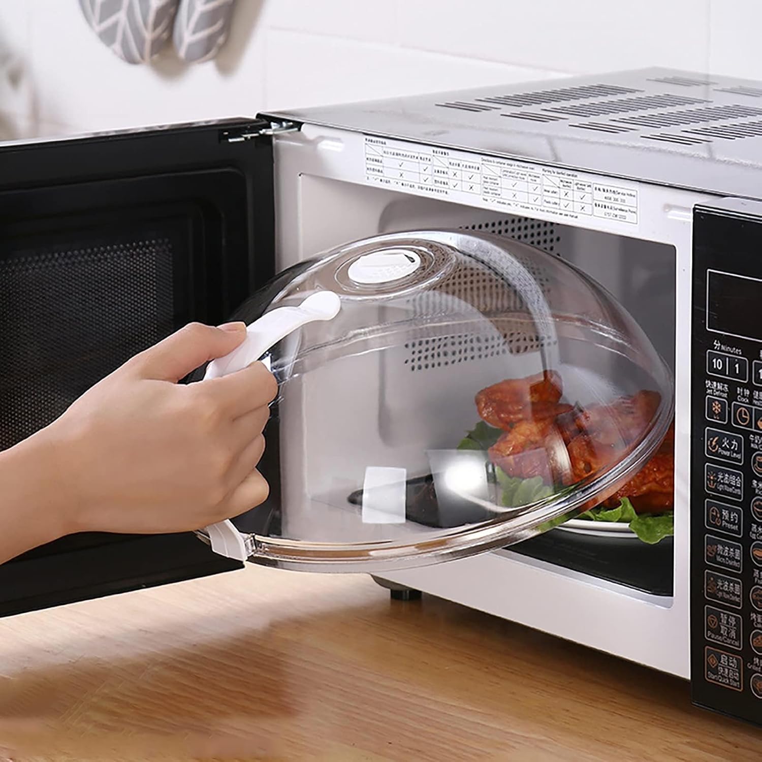 Microwave Splatter Cover for Food,Clear Microwave Splash Guard Cooker lid with Handle,Dish bowl Plate Serving Cover Home Kitchen Essential,BPA-Free,Saft Plastic
