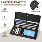 Womens Wallet, Extra Slim RFID Wallets, Leather Bifold Clutch Billfold Purse, with 11 Card Slots & ID Window, Cute Credit Card Holder Purse for Ladies Girls (Black)