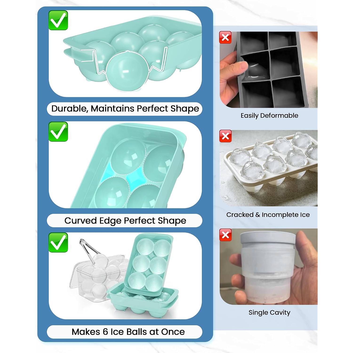 Large Ice Cube Tray For Freezer - 2 Pack Stackable Round Ice Cube Molds Set, Easy To Fill & Release With Storage Bin And Tongs For Kitchen, Party, Cocktail & Coffee, Gifts For Whiskey Lover (1.93In)