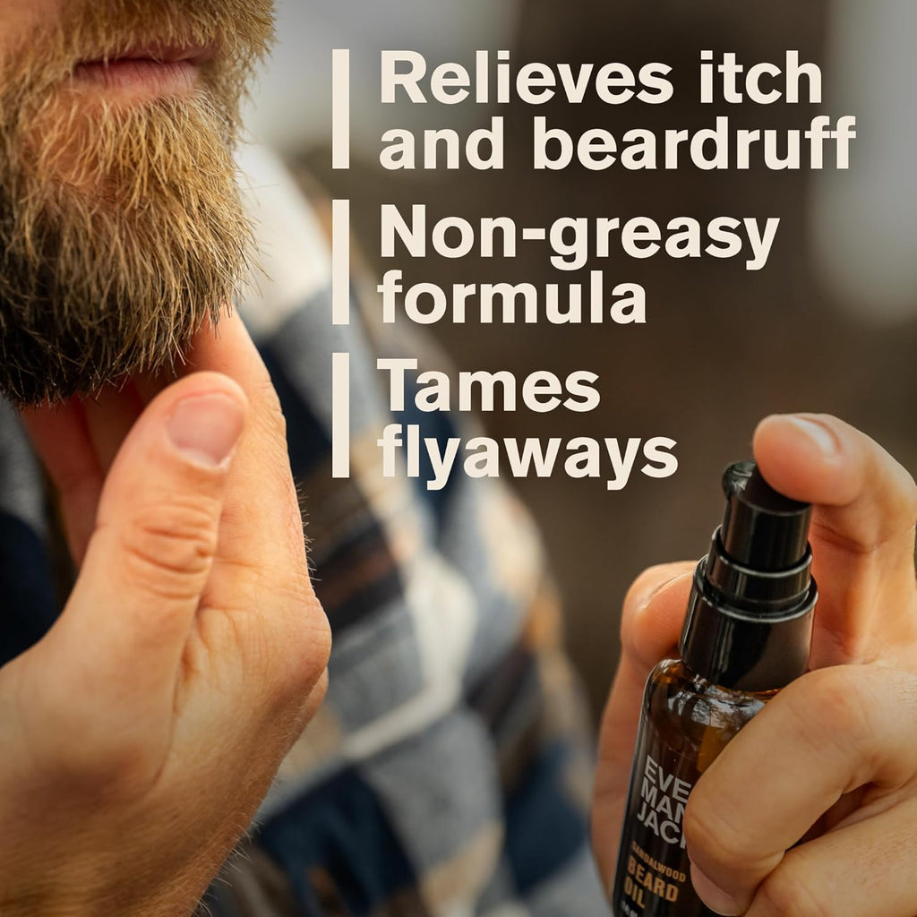 Every Man Jack Men's Beard Oil - Sandalwood Fragrance - Deeply Moisturizes and Softens Your Beard and Adds a Natural Shine - Naturally Derived with Shea Butter and Argan Oil - 1 fl oz