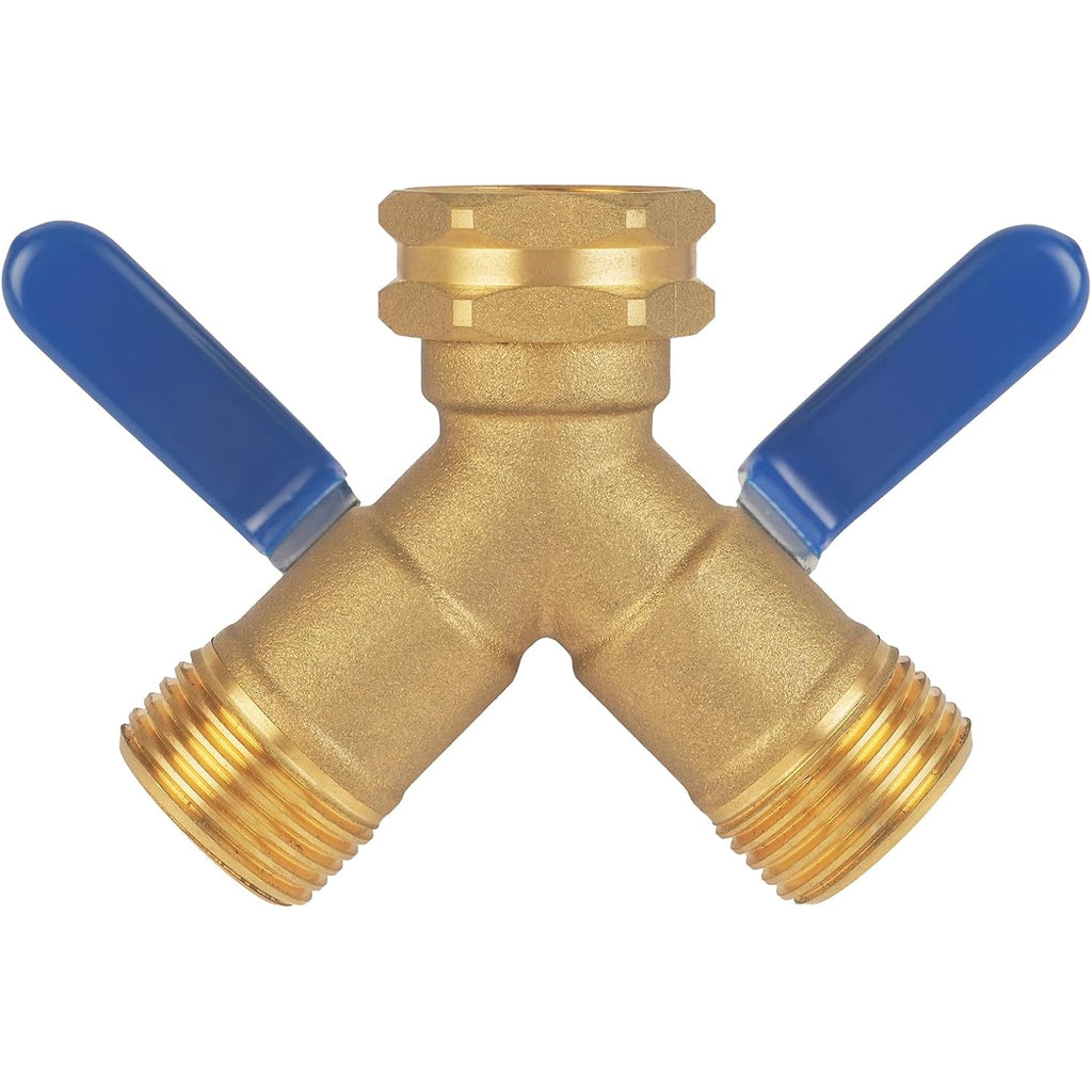 Hose Splitter 2 Way Heavy Duty, Full Flow Garden Hose Splitter | Large Easy-Turn Handle, 3/4 Inch Ght Brass Water Hose Splitter For Outdoor Faucet, Y Valve Hose Bib Splitter