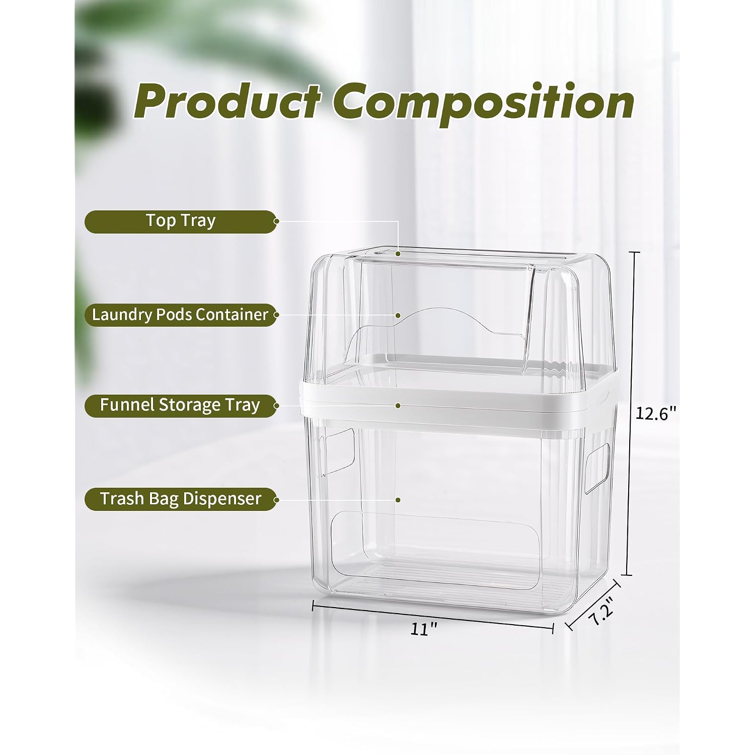 Icasa Trash Bag And Dishwasher Pod Dispenser - 3 In 1 Clear Storage Bins Holder For 13/30/33 Gallon Garbage Bags, Laundry Detergent Pods & Tabs, Under Sink Organizer For Kitchen And Laundry Room