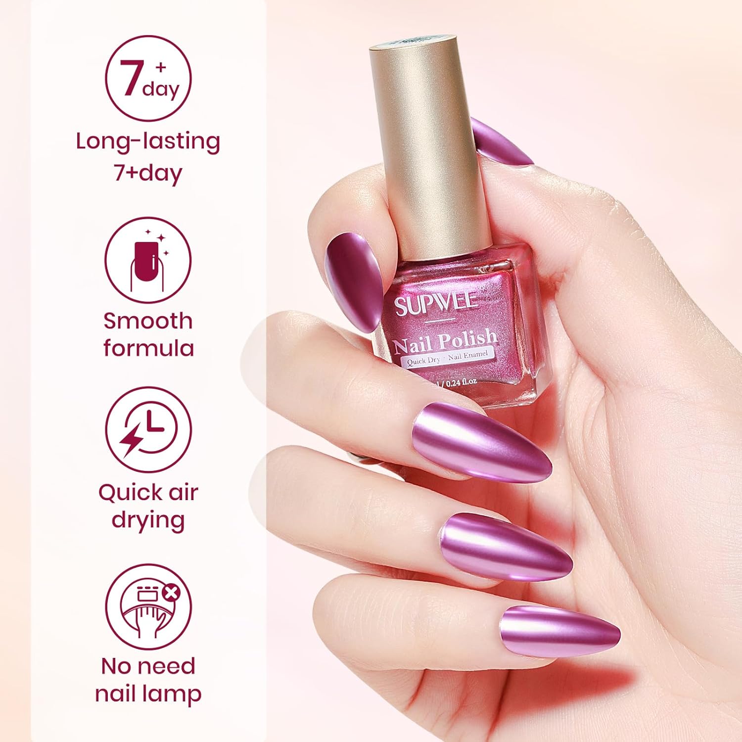 Metallic Nail Polish Set, Mirror Nail Polish Non Gel Quick Dry & High Gloss Chrome Effect Mini Air Dry Nail Lacquer Fingernail Toe Nails for Women Girls Manicure Salon DIY Home