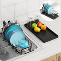 Sink Dish Drying Rack - Expandable Small Dish Rack Over Sinks With Silicone Drying Tray, Dish Drainer For Kitchen Counter With Cutlery Holder, Drying Rack Fit For 14’’-19’’ Kitchen Sink