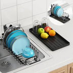 Sink Dish Drying Rack - Expandable Small Dish Rack Over Sinks With Silicone Drying Tray, Dish Drainer For Kitchen Counter With Cutlery Holder, Drying Rack Fit For 14’’-19’’ Kitchen Sink