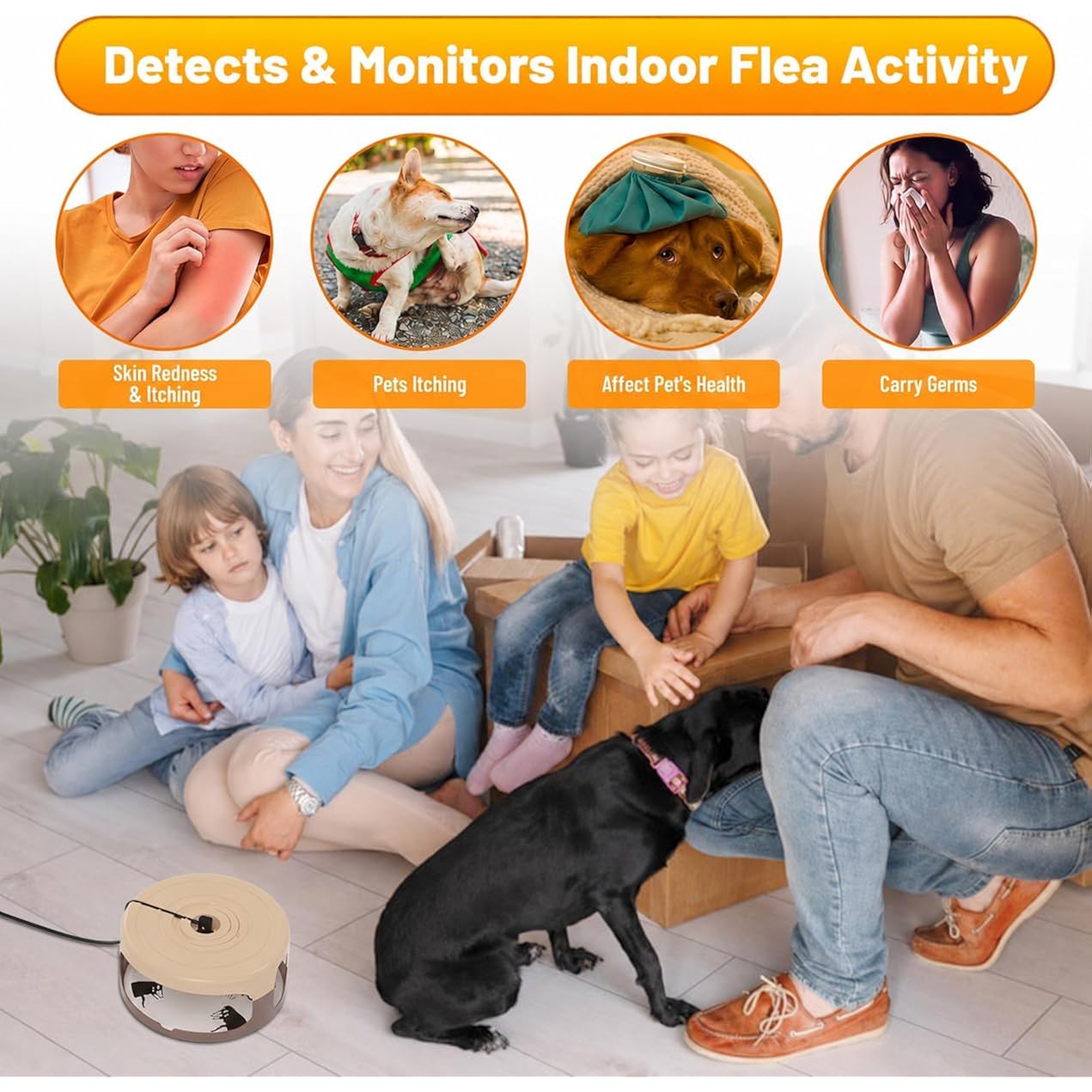 2 Pack Flea Traps For Inside Your Home, Indoor Flea Traps With 8 Sticky Pads, Flea Monitoring Trap For Home, Sticky Insect Catcher For Fleas, Moths & Gnats