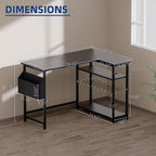 Pamray 40 Inch L Shaped Computer Desk With Reversible Side Storage Shelves, Small Corner Desk For Small Space Home Office, Writing Study Table Pc Desk For Bedroom, Black