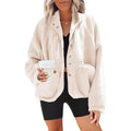 Womens Fuzzy Fleece Jacket Button Down Sherpa Coats Casual Winter Warm Outwear With Pockets