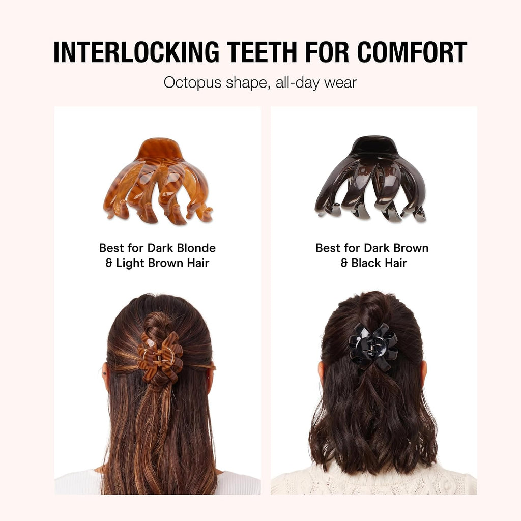 Scunci By Conair Jaw Claw Clips - Hair Accessories For Women - Claw Clips For Thick Hair - Claw Clip - Black & Tortoise- 2 Count | Strong Interlocking Octopus-Style Teeth Provide Secure, Slip-Free Updos, Black & Tortoise, 2-Count