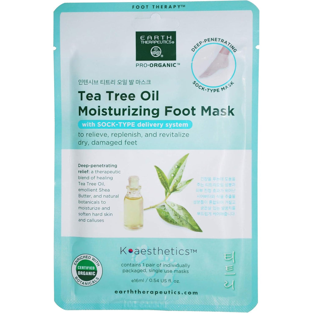 Earth Therapeutics Tea Tree Oil Moisturizing Foot Mask - 2 Pack (2 Pairs)