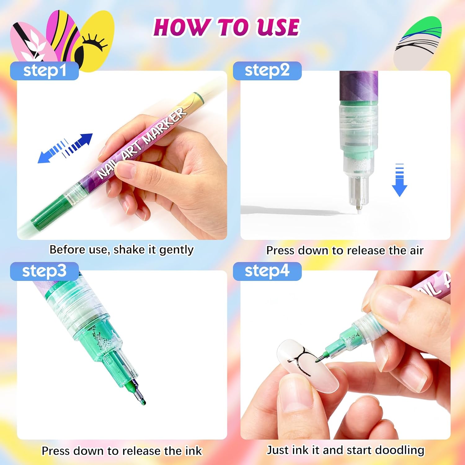 Nail Art Pens, 12 Color 0.5 MM Nail Polish Pens Set Drawing Point Painting Liner Painted Pen Kit, Quick Dry Nail for DIY Nails Art Design Manicure Tools