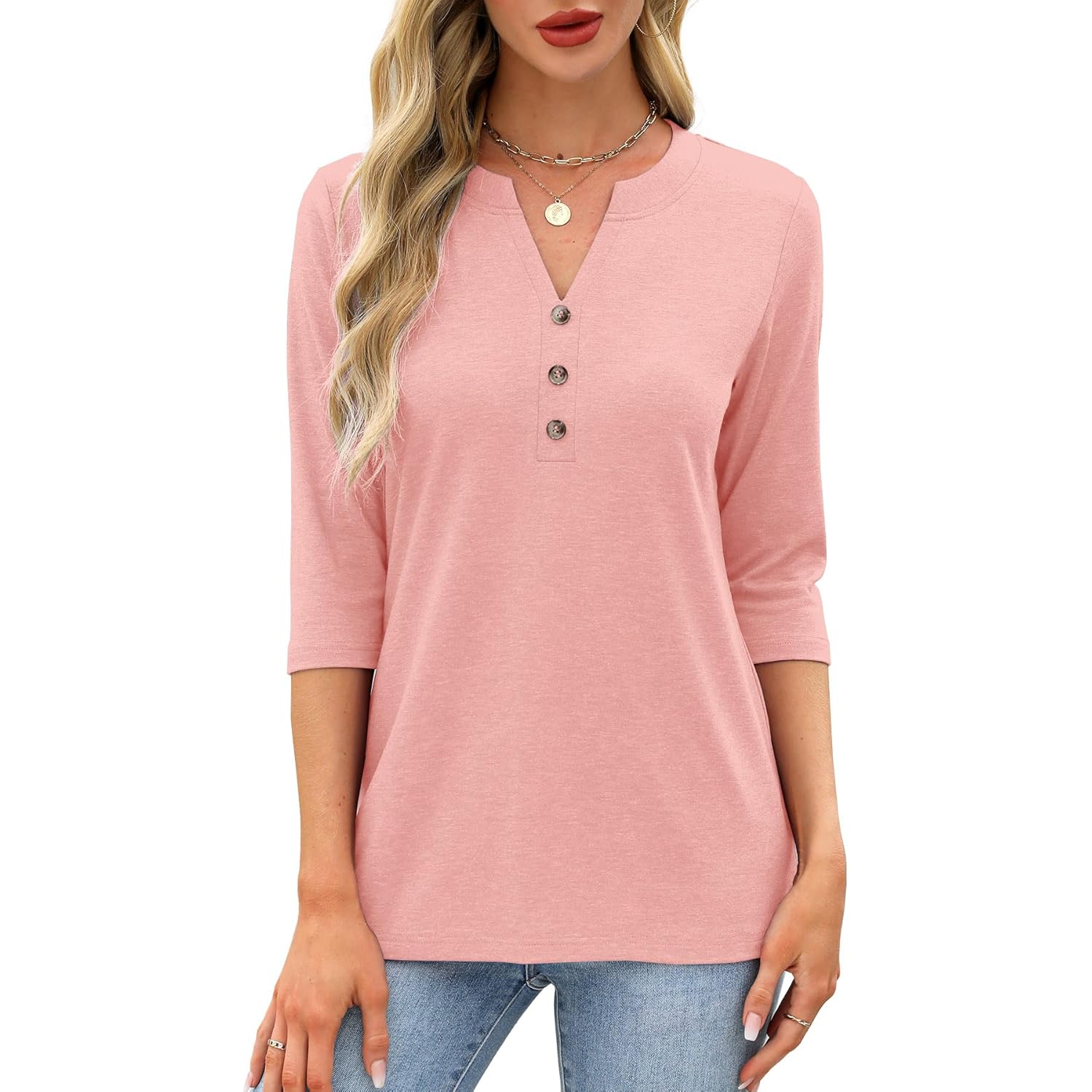 Womens Tops 3/4 Sleeve V Neck Shirts Dressy Casual Tunic Blouses Summer Tees