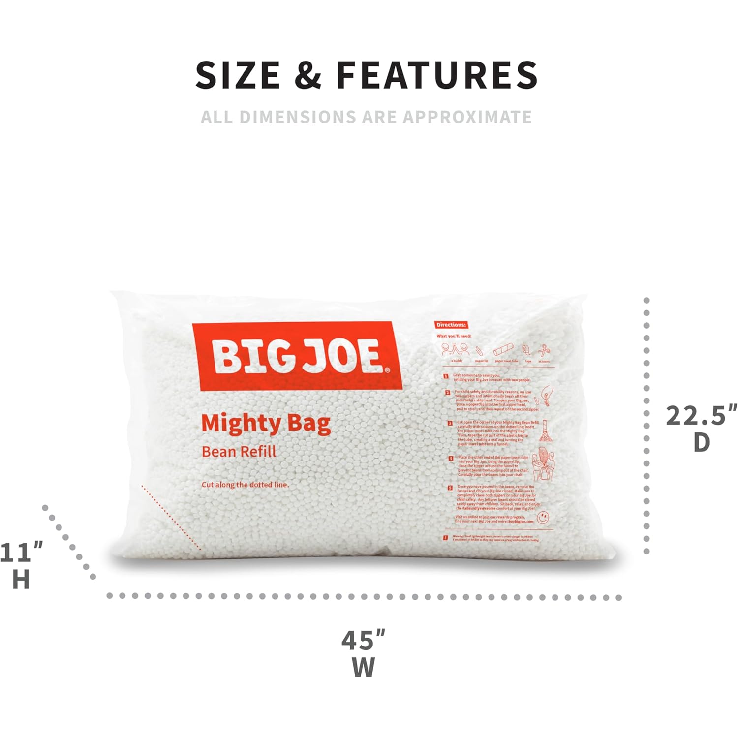 Big Joe Bean Refill Polystyrene Beans for Bean Bags or Crafts, 100 Liters