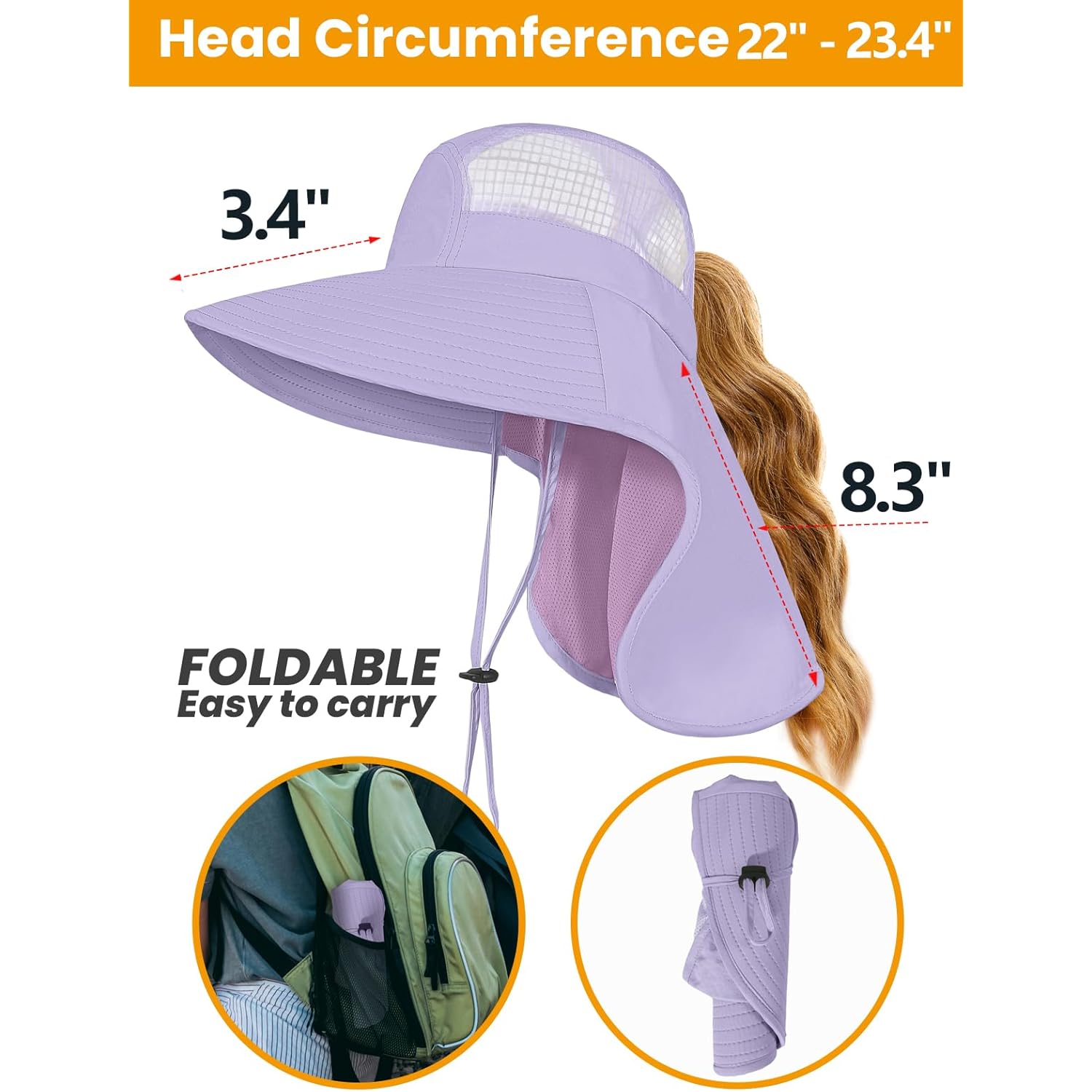 Sun Hats for Women UV Protection with Neck Flap Wide Brim Beach Hats with Ponytail Hole for Hiking Fishing Gardening Travel