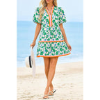 Cicy Bell Womens V Neck Floral Mini Dress Short Puff Sleeve Patchwork Summer Casual Boho Dresses
