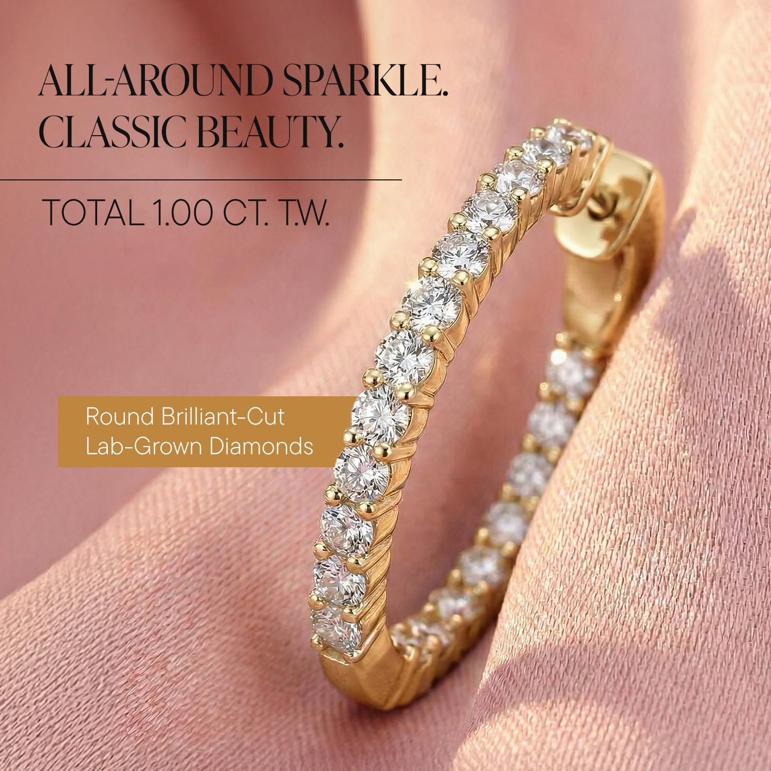 Ross-Simons Lab-Grown Diamond Inside-Outside Hoop Earrings in 18kt Gold Over Sterling, Earrings for Women, Silver Jewelry, Christmas, Birthday Gift, 3/4"
