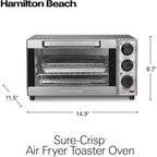 Hamilton Beach Sure-Crisp Air Fryer Toaster Oven Combo, Fits 9” Pizza, 4 Slice Capacity, Powerful Circulation, Auto Shutoff, Stainless Steel (31403)