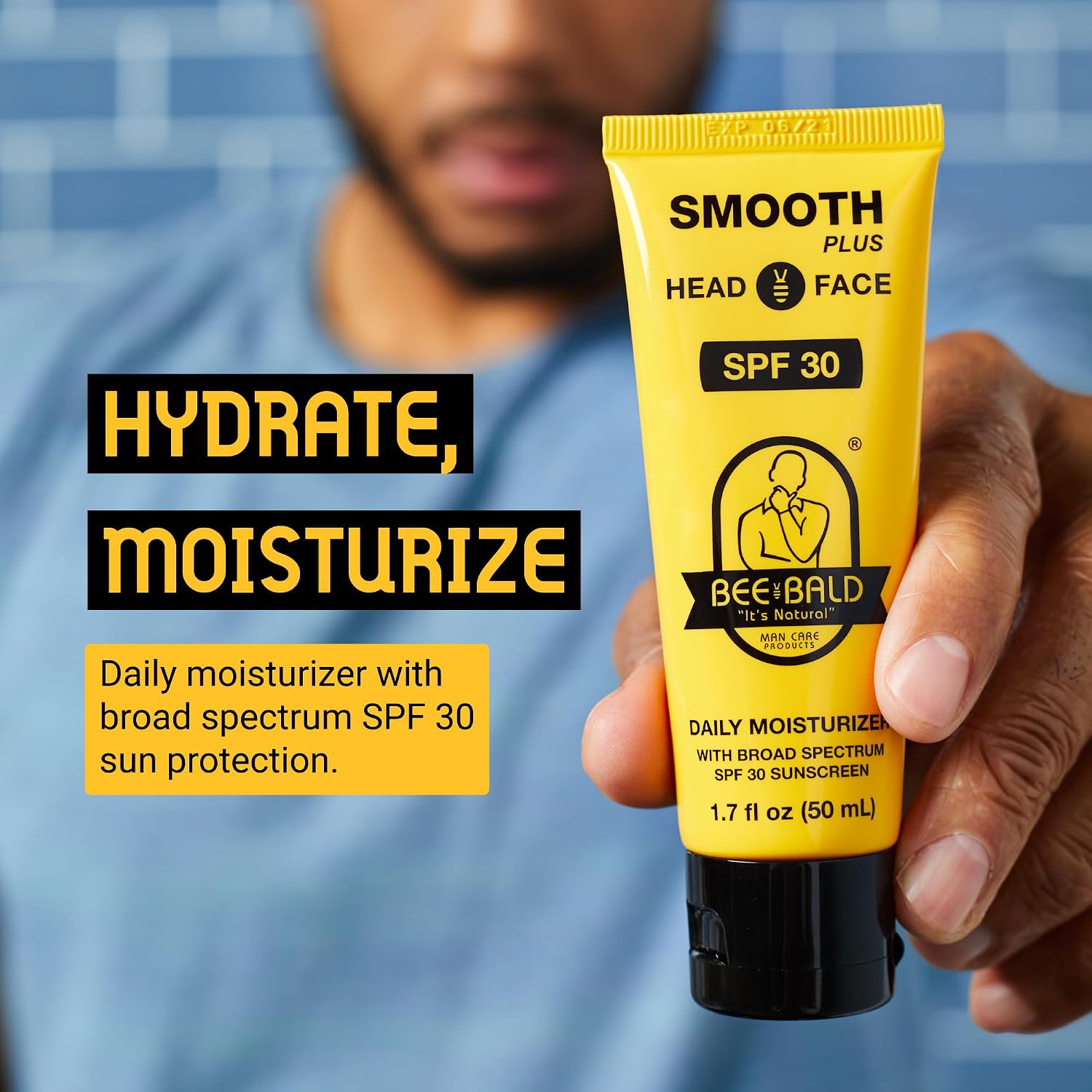 Bee Bald Smooth Plus Head & Face Moisturizer With Spf 30 Sunscreen Lotion Protecting Skin From Harmful Uva/Uvb Rays While Hydrating, Moisturizing And Toning, 1.7 Fl Oz