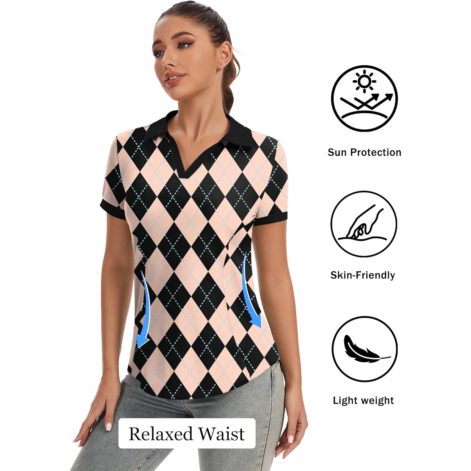 Womens Polo Shirt Golf Shirts Women Collared Shirts Short Sleeve Tee V Neck Tops