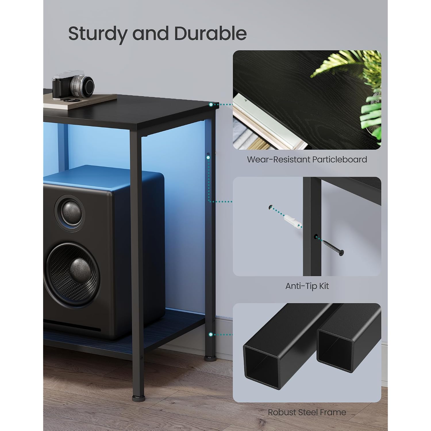 Songmics Bellah Collection - Tv Stand For Tvs Up To 70 Inches, Media Console Table And Entertainment Center Unit For Living Room, With Shelves And Drawer, Steel, Modern, Ink Black Ulgs131B101S
