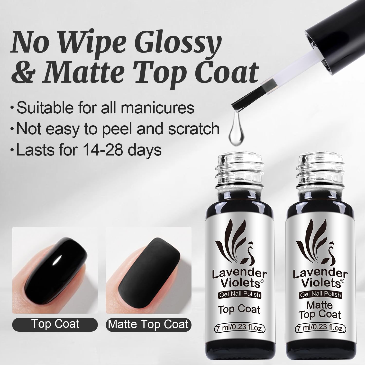 Lavender Violets 6pcs Gel Base and Top Coat Set - Blooming Gel, Glow in the Dark Top Coat, Glossy & Matte Coats, 5 in 1 Builder Base, Non-Acid PH Bond Clear Nail Polish Kit for Manicure C201