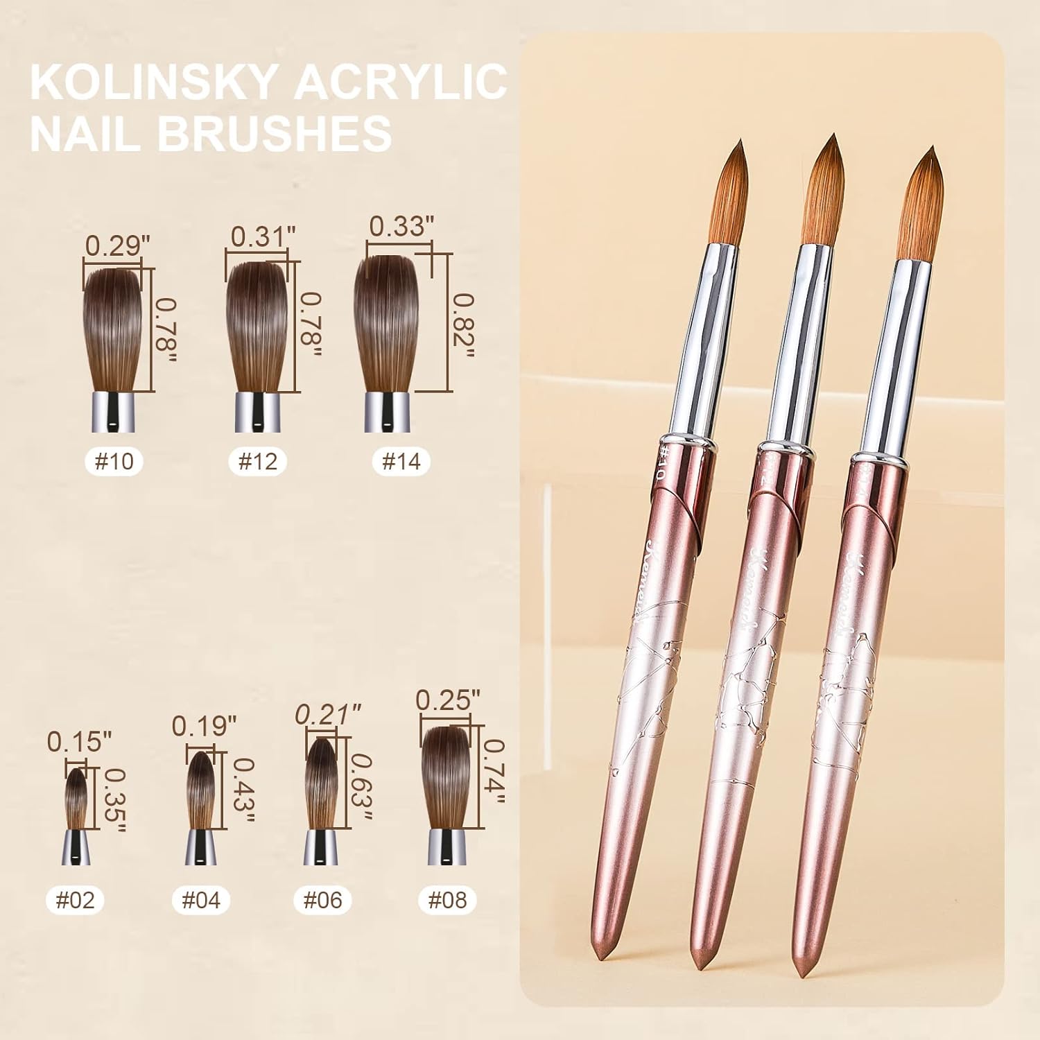 Acrylic Nail Brush Size 8,KEMEISI 100% Pure Kolinsky Nail Art Brushes Sturdy Handle Oval Shaped Acrylic Powder Nail Design Tools for Professional Manicure DIY Home Salon (Brown Gradient)
