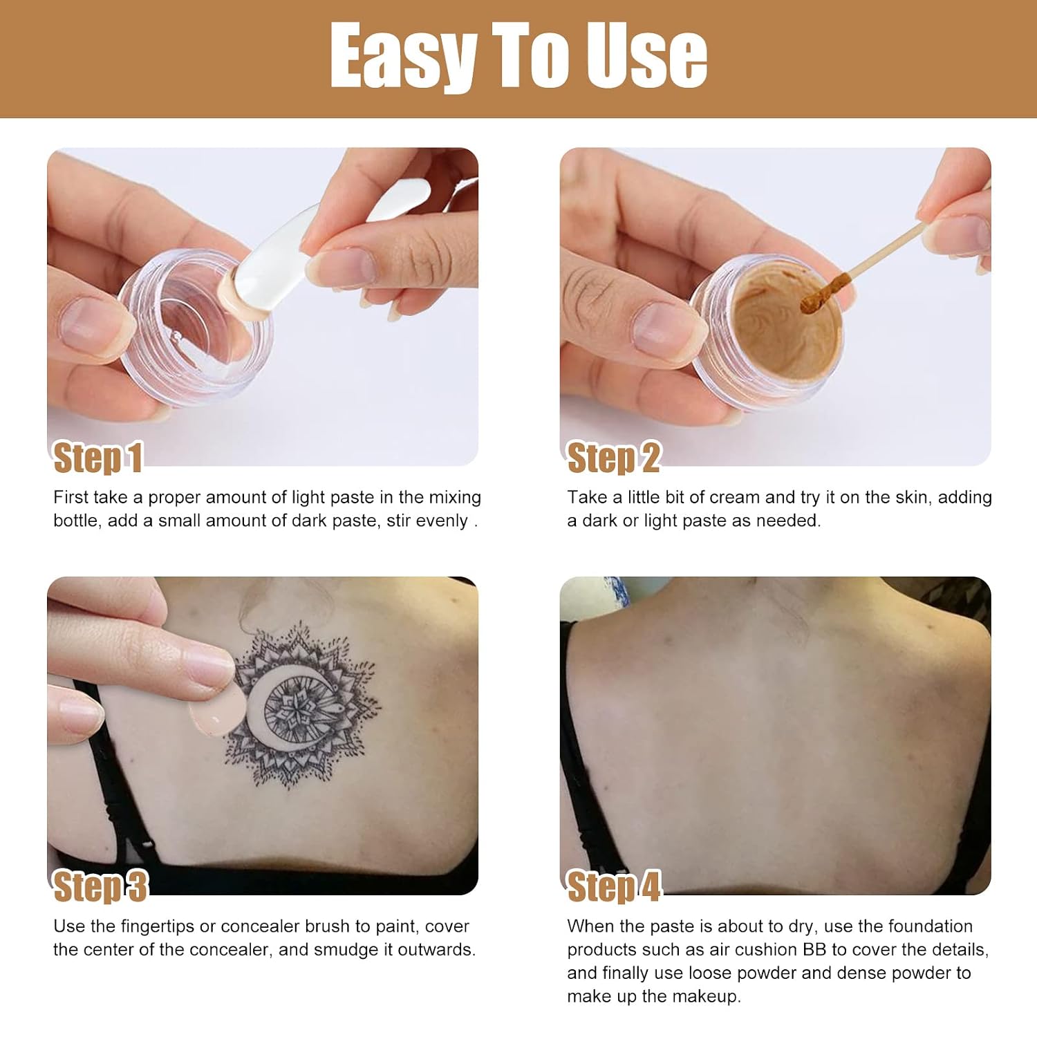 Tattoo Cover Up Makeup Waterproof, 2-In-1 Waterproof Tattoo Concealer – Mixable Light/Dark Shades, Invisible & Skin-Friendly Formula, Long-Lasting Cover For Tattoos, Scars, Vitiligo & Dark Spots