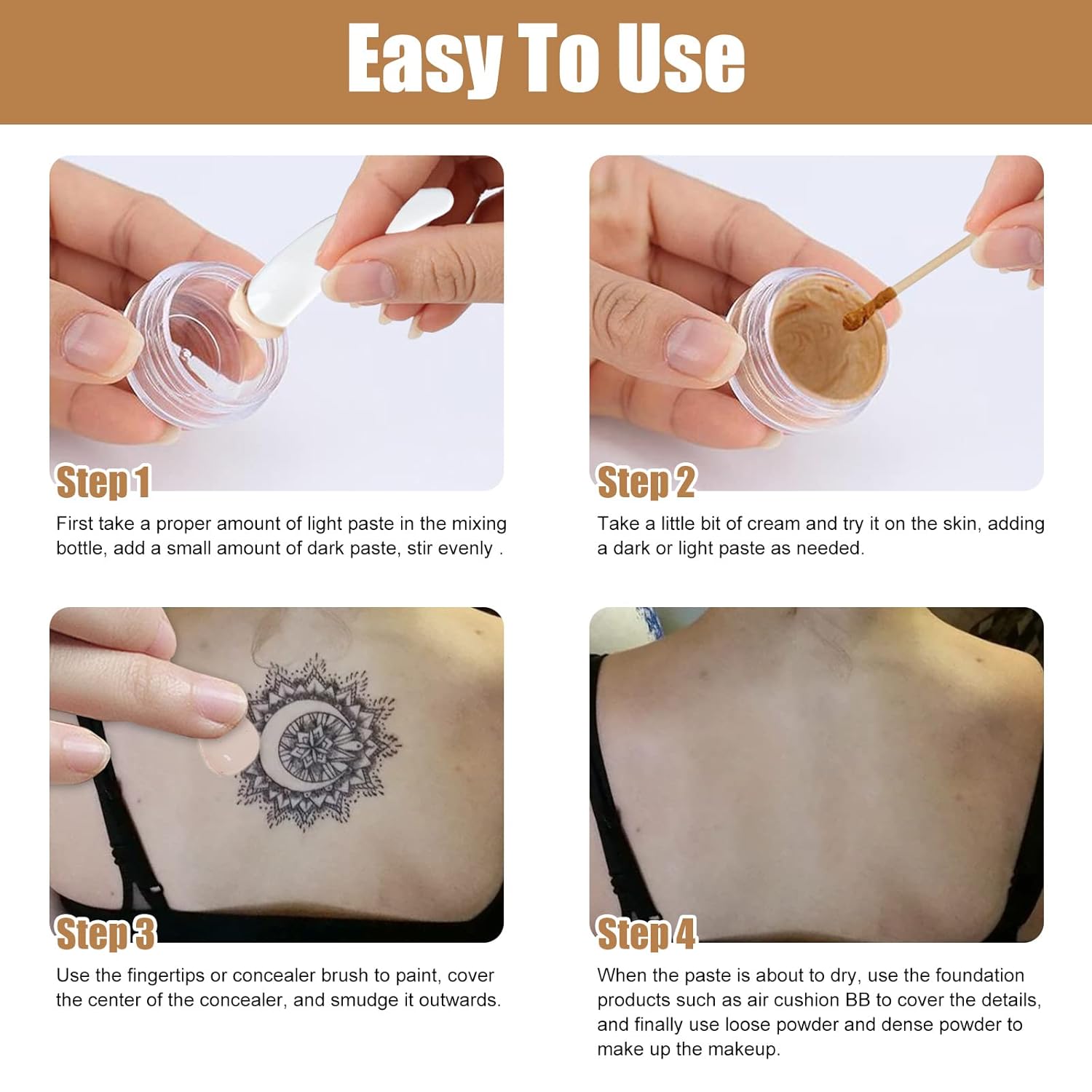 Tattoo Cover Up Makeup, 2-Color Waterproof & Sweatproof Concealer Set, Long-Lasting Camouflage for Body Tattoos, Imperfections & Spots, Natural Invisible Finish