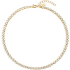 Electric Picks Bezel Tennis Necklace for Women, 14k Gold Plated Bezel-Set Stone Chain Necklace, Dainty Sparkle Layering Jewelry, Elegant Statement Necklace Gift