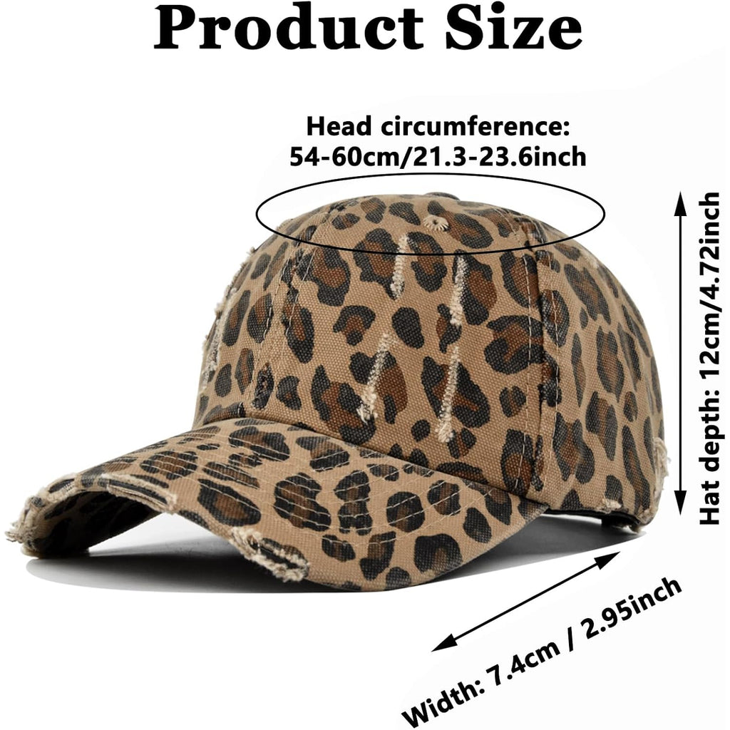 Womens Leopard-Baseball-Hat - Adjustable Sun Protection Sports Caps Leopard Print Dad Trucker Hat Leopard