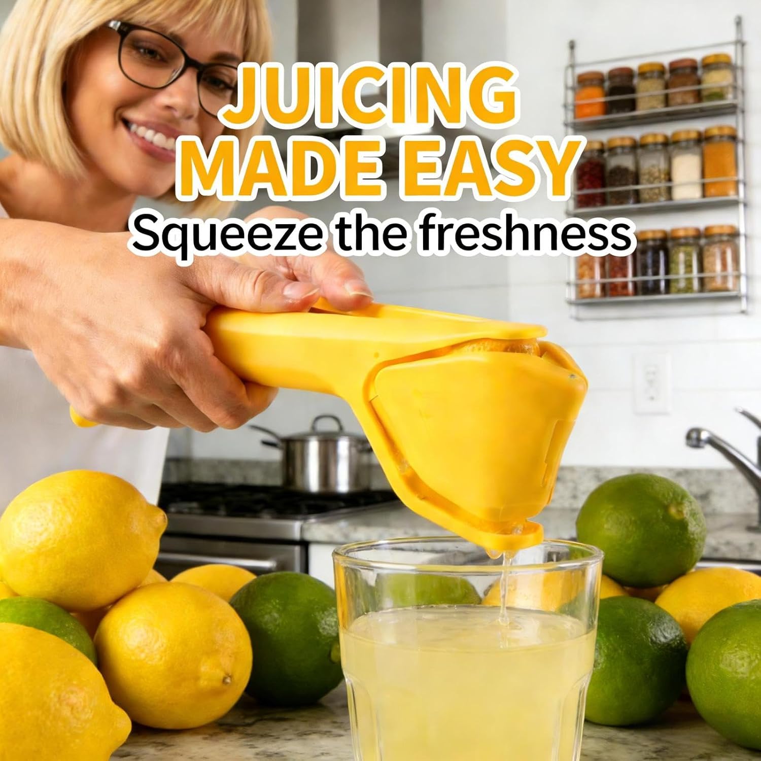 Lemon Squeezer, Effective At Squeezing Out Juice, Citrus Juicer | Easy-To-Use, Very Sturdy Lemon Juicer, Fold-Flat Easy-To-Place, Easy-To-Clean Citrus Squeezer To Squeeze Lemon, Lime, Orange