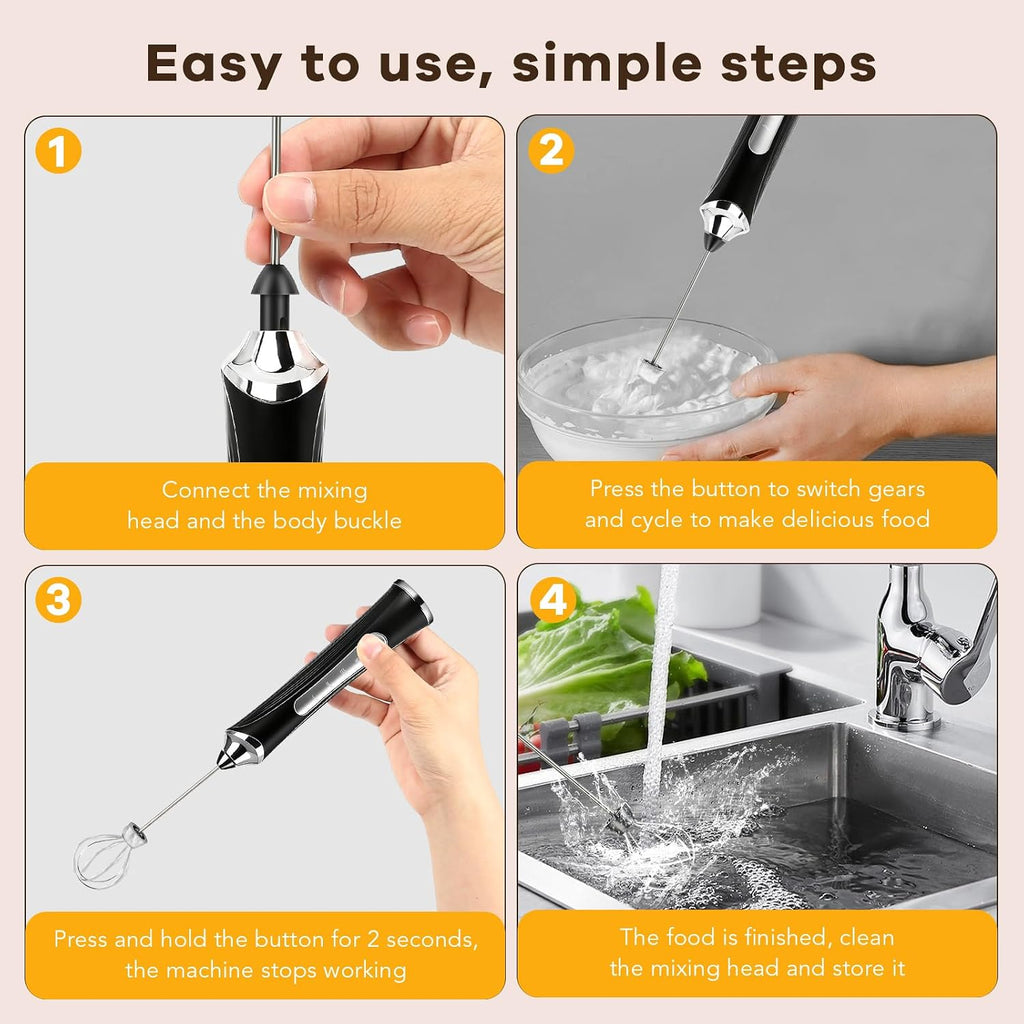 Milk Frother Handheld Rechargeable With Stand Frother Wand Foam Maker 3 Speed Adjustable Hand Mixer With Detachable Stainless 2 Whisks Electric Coffee Frother Stirrer For Latte, Cappuccino, Egg