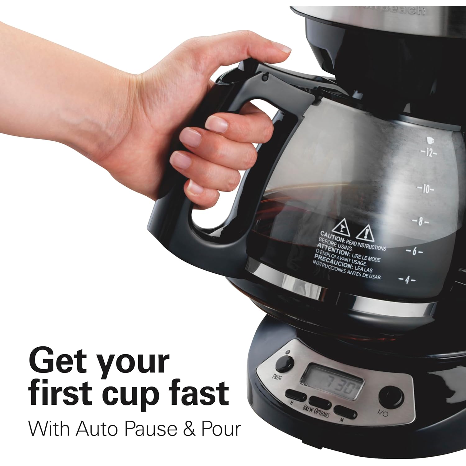 Hamilton Beach 12 Cup Programmable Drip Coffee Maker | Regular & Bold Brew Options | Auto Pause And Pour | Glass Carafe | Black With Stainless Accents | 46299J