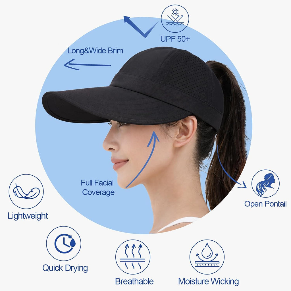 Large Wide Brim Baseball Sun Hats For Women Mesh Quick Dry Sports Hat Outdoor Travel Beach Ponytail Cap