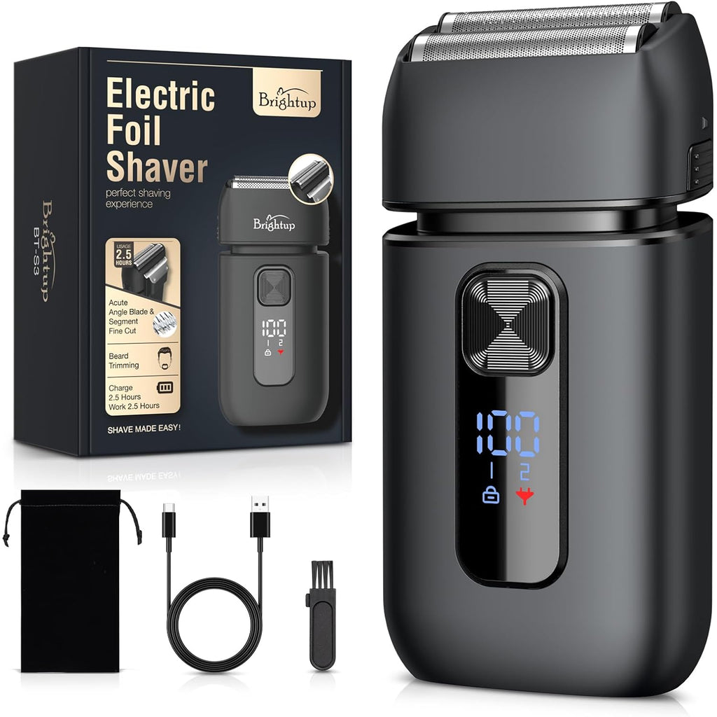 Brightup Electric Foil Shavers for Men - Smooth & Close Electric Razor for Men with Pop Up Trimmer - Wet Dry Shaving/Travel Lock/LED Display/IPX6 Waterproof