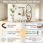 Irregular Full Length Mirror, 65"X22" Wooden Farmhouse Full Body Mirror, Large Asymmetrical Wall Mirrors For Living Room Entryway, Horizontal/Vertical, Walnut