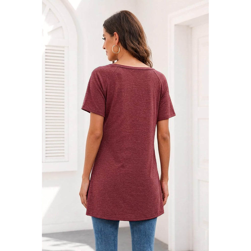 KKG Tops Tunics for Women to Wear with Leggings, Casual Loose Fit V Neck Short/Long Sleeves T Shirt