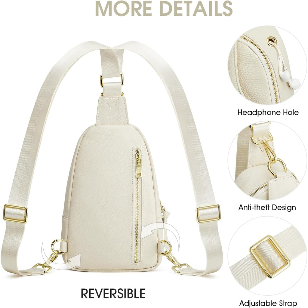 Kattee Sling Bag For Women, Leather Fanny Packs Crossbody Purse, Small Chest Bag With Rfid Blocking, Beige