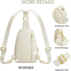 Kattee Sling Bag For Women, Leather Fanny Packs Crossbody Purse, Small Chest Bag With Rfid Blocking, Beige