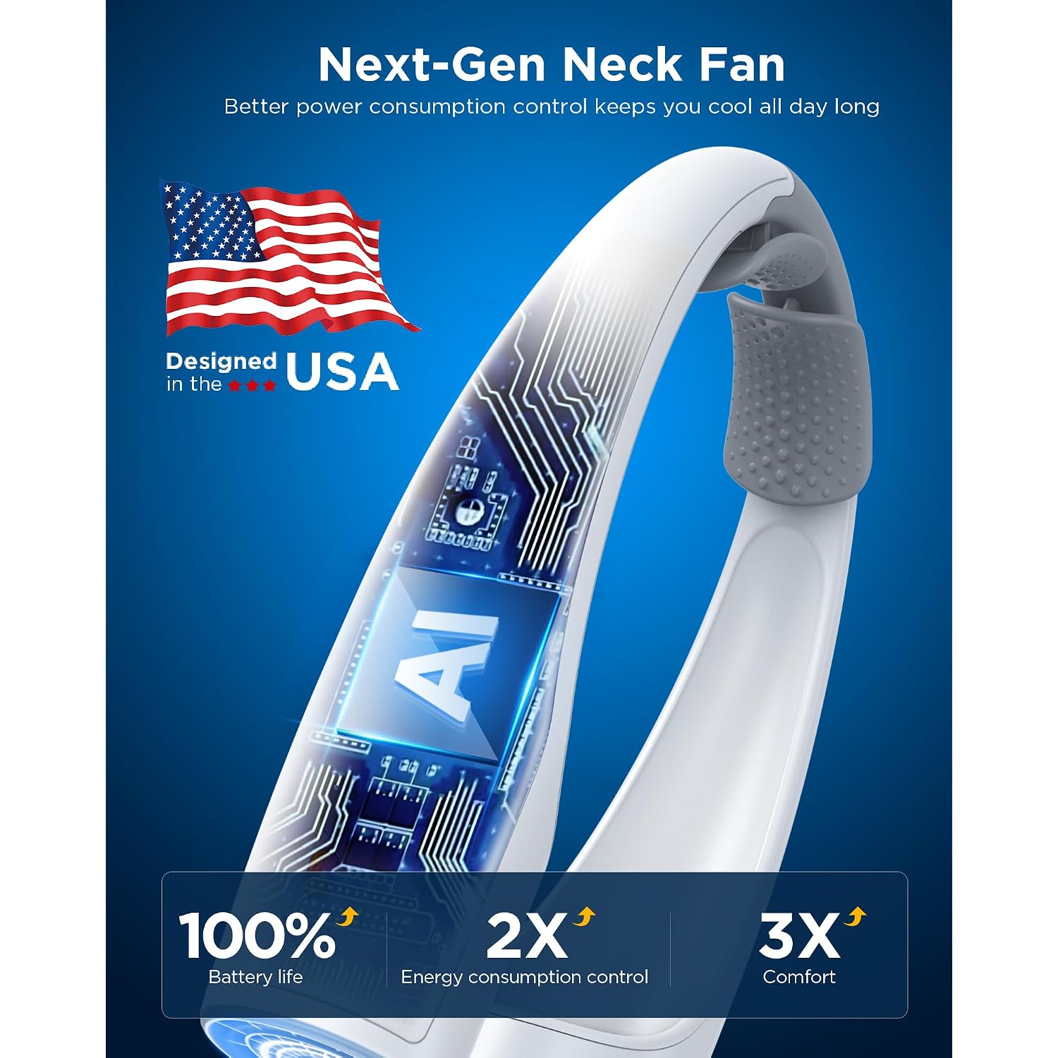 Ai Neck Fan, 4 Speeds Adjustable Portable Personal Fan Rechargeable, 4000 Mah Battery Faster Cooling Wearable Fan, Ultra Quiet For Home, Office, Travel, Outdoor
