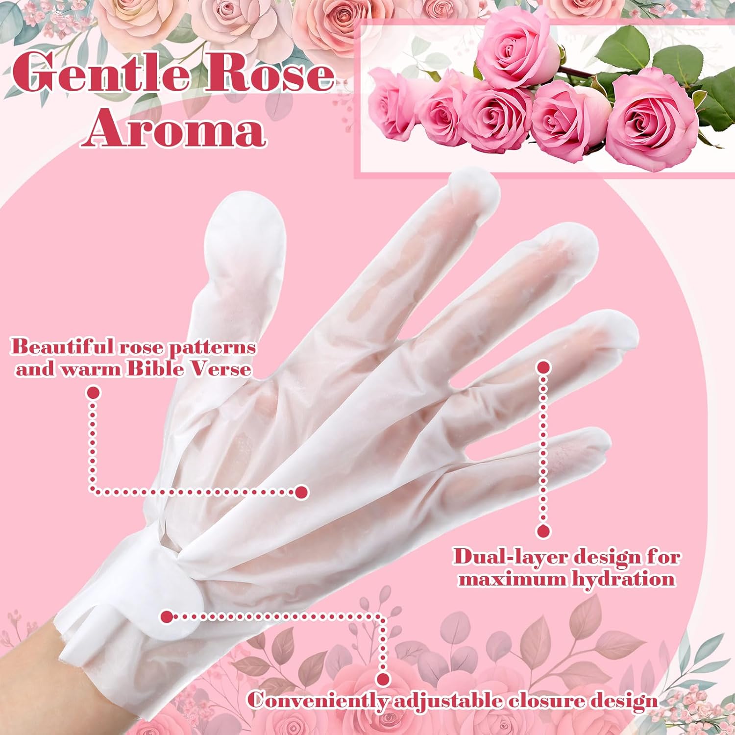 Loopeer 12 Pcs Christian Hand Mask Christian Gifts for Women Bible Verse Gloves for Skin Dry Hydrating Hand Masks Moisturizer Rose Gloves for Mom Grandma Church Prayers Coworker