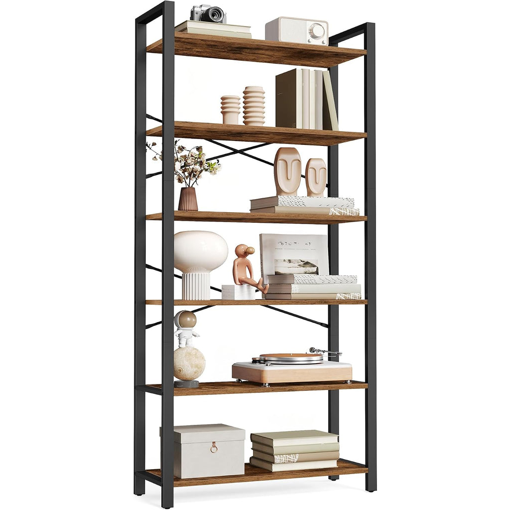 Vasagle 6-Tier Bookshelf, Bookcase With Steel Frame, Book Shelf For Living Room, Home Office, Study, 11.8 X 26 X 73.2 Inches, Industrial Style, Rustic Brown And Ink Black Ulls062B01